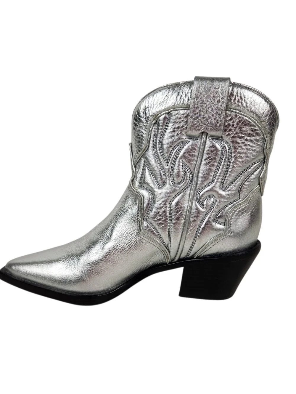 Reformation Otto Mini Silver Metallic Leather Western Boots Womens Size 7.5